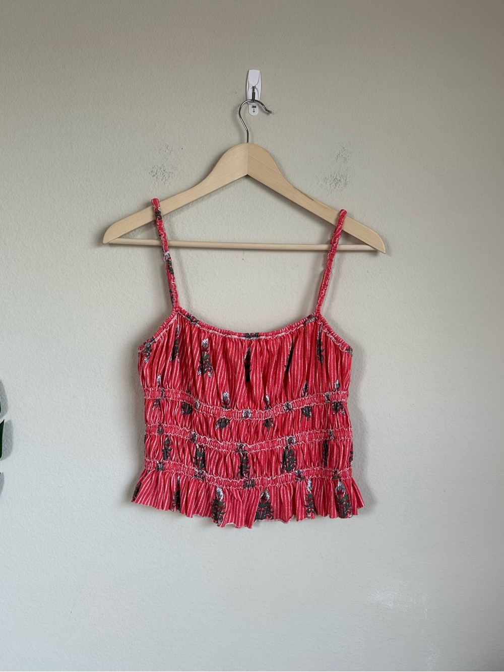 Free People Dolce Vita Red Floral Block Print Ruched Top